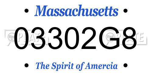 03302G8 Massachusetts License Plate
