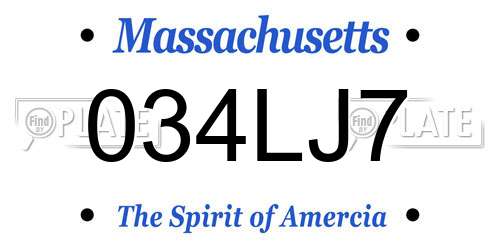 034LJ7 Massachusetts License Plate