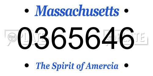 0365646 Massachusetts License Plate