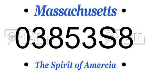 03853S8 Massachusetts License Plate