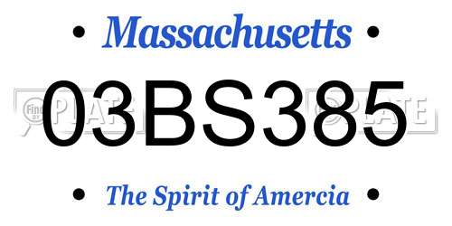 03BS385 Massachusetts License Plate