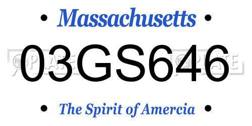 03GS646 Massachusetts License Plate