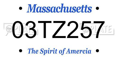 03TZ257 Massachusetts License Plate