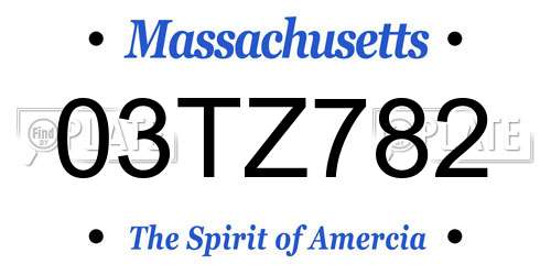 03TZ782 Massachusetts License Plate