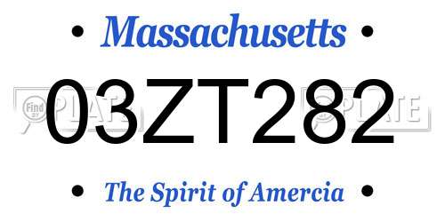 03ZT282 Massachusetts License Plate