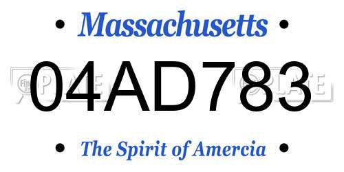 04AD783 Massachusetts License Plate