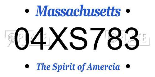 04XS783 Massachusetts License Plate
