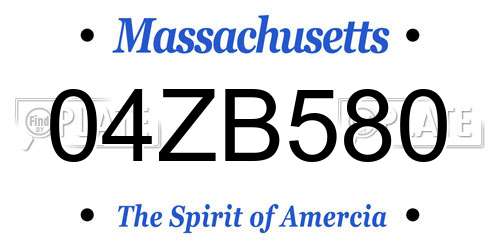 04ZB580 Massachusetts License Plate