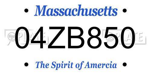 04ZB850 Massachusetts License Plate