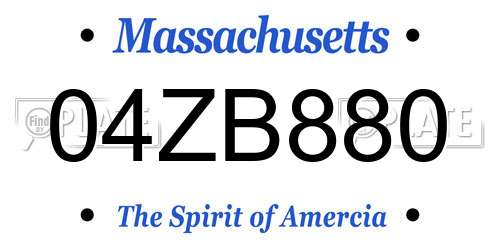 04ZB880 Massachusetts License Plate