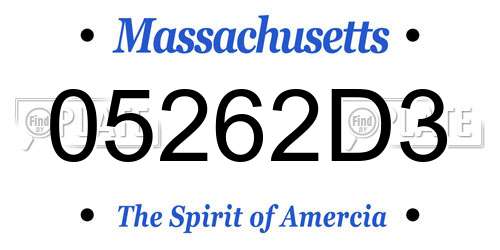 05262D3 Massachusetts License Plate