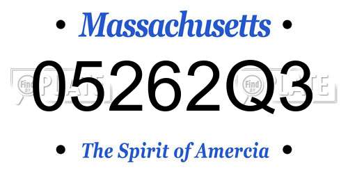 05262Q3 Massachusetts License Plate