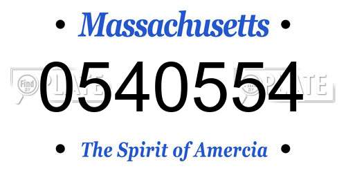 0540554 Massachusetts License Plate