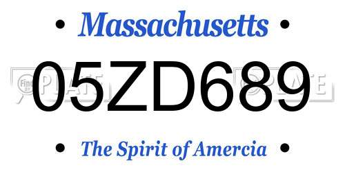 05ZD689 Massachusetts License Plate