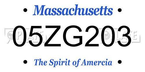 05ZG203 Massachusetts License Plate