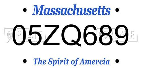 05ZQ689 Massachusetts License Plate