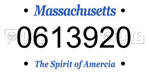 0613920 Massachusetts License Plate