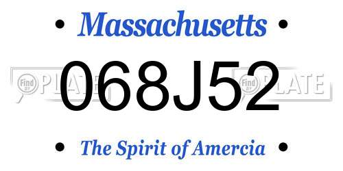 068J52 Massachusetts License Plate