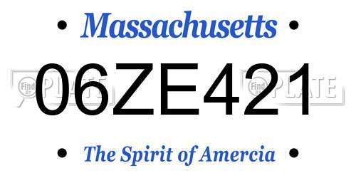 06ZE421 Massachusetts License Plate