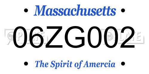 06ZG002 Massachusetts License Plate