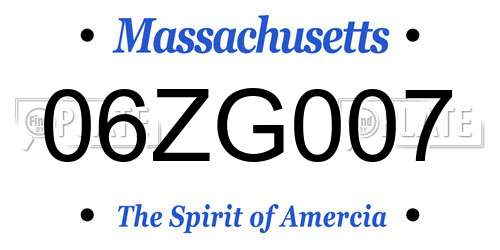 06ZG007 Massachusetts License Plate