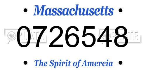 0726548 Massachusetts License Plate
