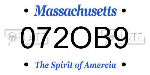 072OB9 Massachusetts License Plate