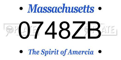 0748ZB Massachusetts License Plate