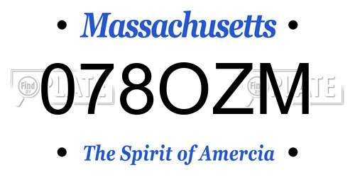 078OZM Massachusetts License Plate