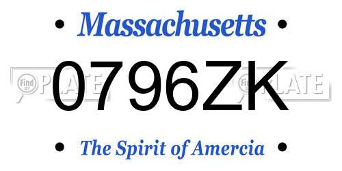 0796ZK Massachusetts License Plate