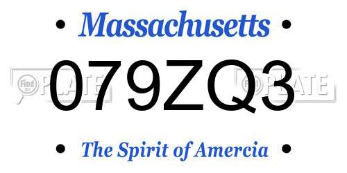 079ZQ3 Massachusetts License Plate