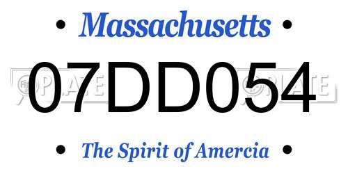 07DD054 Massachusetts License Plate