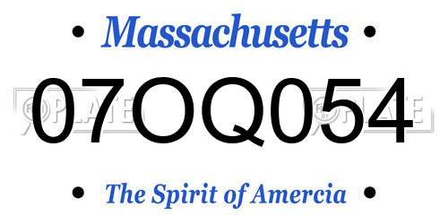 07OQ054 Massachusetts License Plate