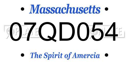 07QD054 Massachusetts License Plate