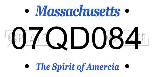07QD084 Massachusetts License Plate
