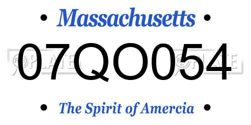 07QO054 Massachusetts License Plate