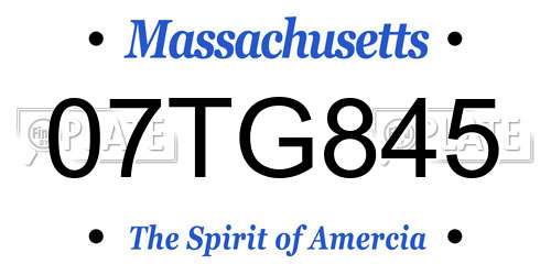 07TG845 Massachusetts License Plate