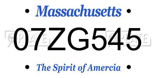 07ZG545 Massachusetts License Plate