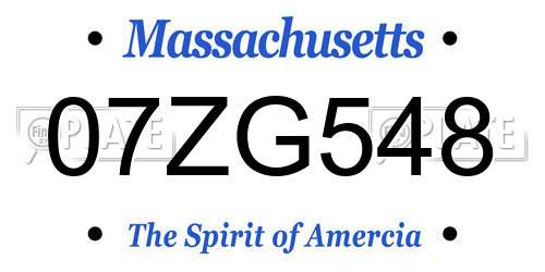 07ZG548 Massachusetts License Plate