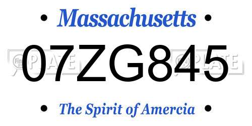 07ZG845 Massachusetts License Plate