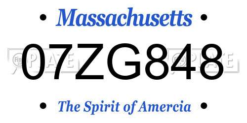 07ZG848 Massachusetts License Plate