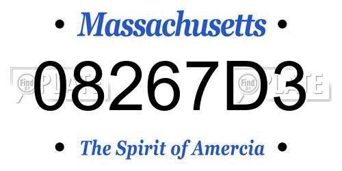 08267D3 Massachusetts License Plate