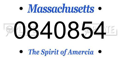 0840854 Massachusetts License Plate