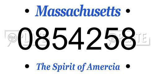 0854258 Massachusetts License Plate