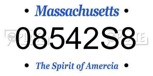 08542S8 Massachusetts License Plate