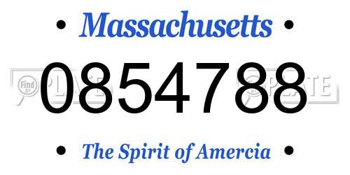 0854788 Massachusetts License Plate