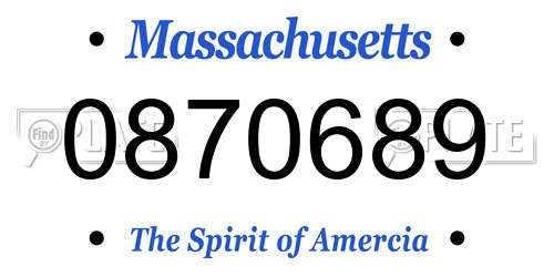 0870689 Massachusetts License Plate