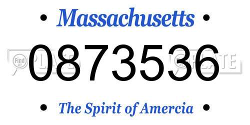 0873536 Massachusetts License Plate