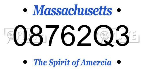 08762Q3 Massachusetts License Plate