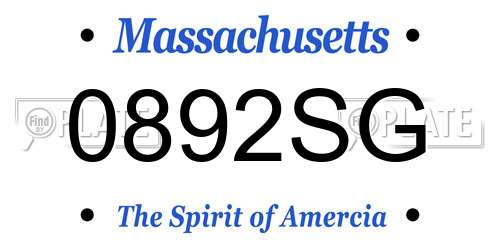 0892SG Massachusetts License Plate